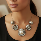 Unique Statement Rhinestones & Faux Pearls Necklace