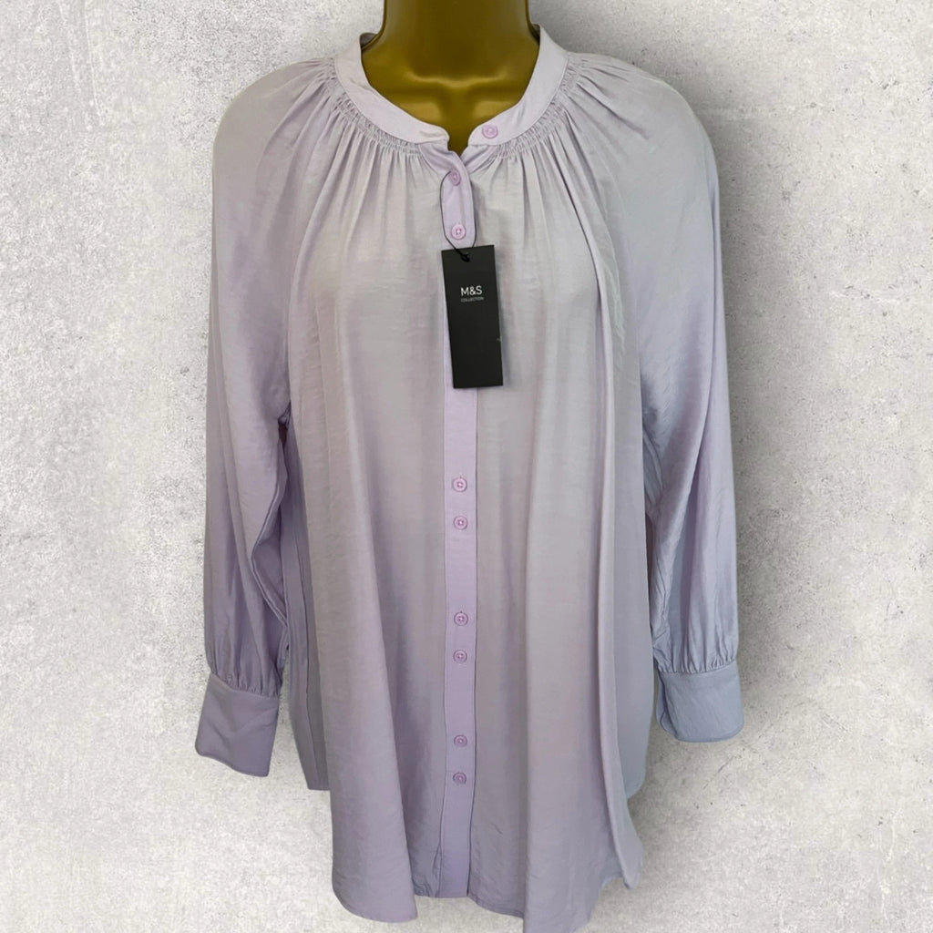 M&S Collection Pale Lilac Smock Neck Top UK 8