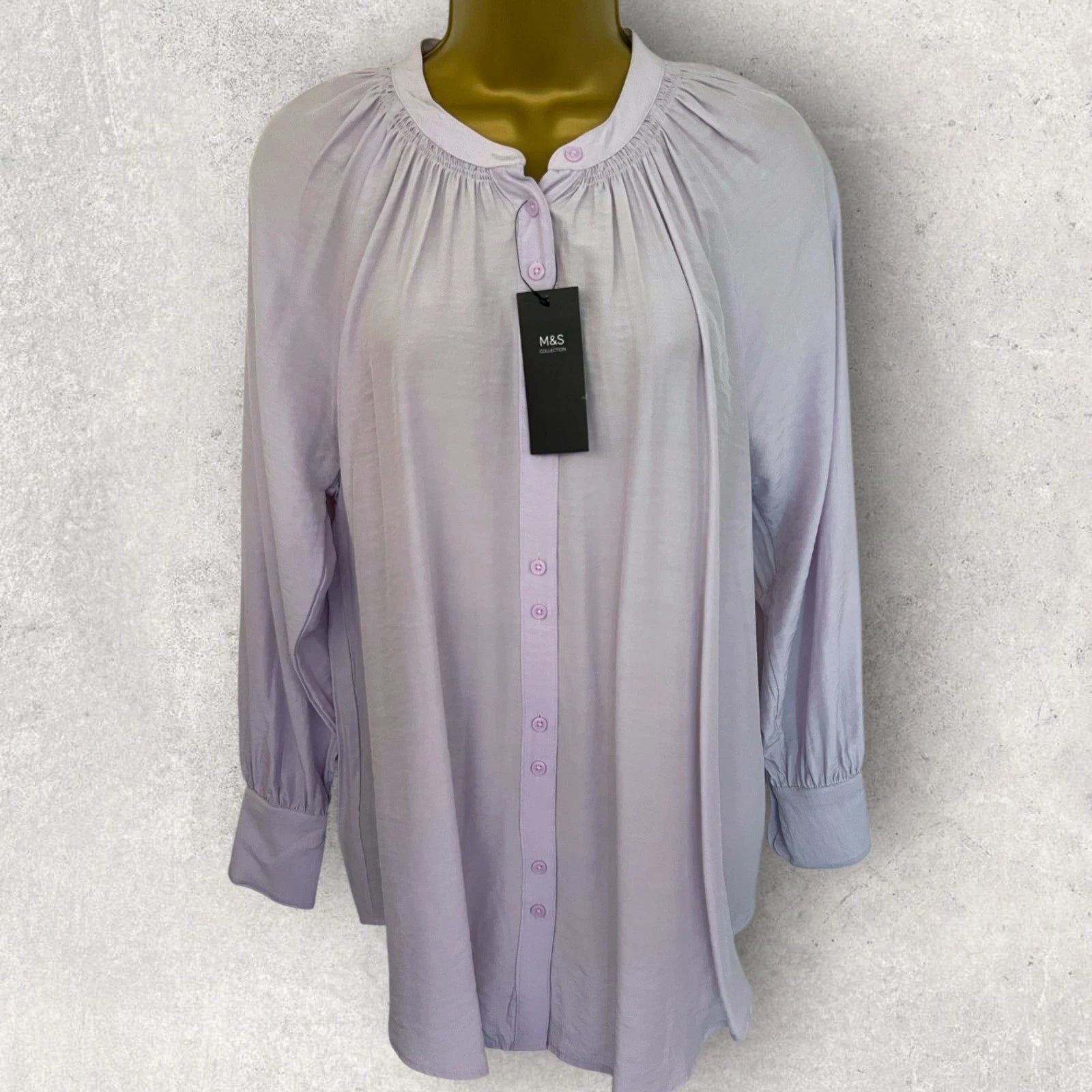 M&S Collection Pale Lilac Smock Neck Top UK 8