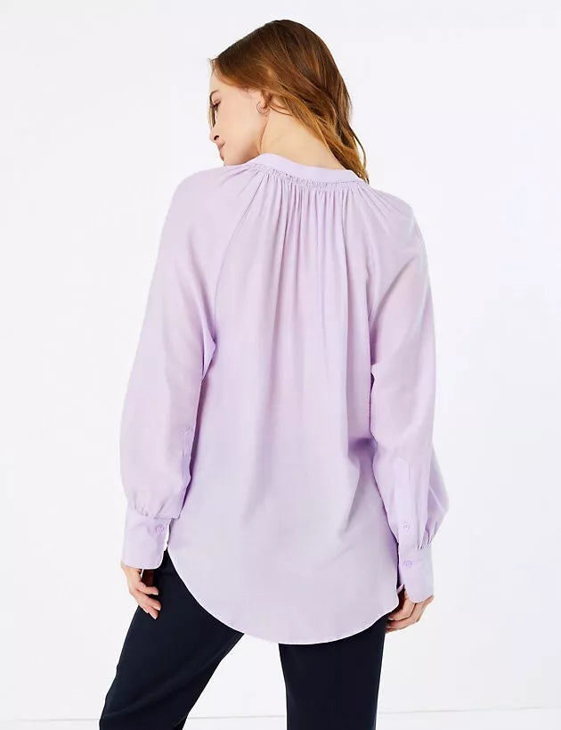 M&S Collection Pale Lilac Smock Neck Blouse UK 8