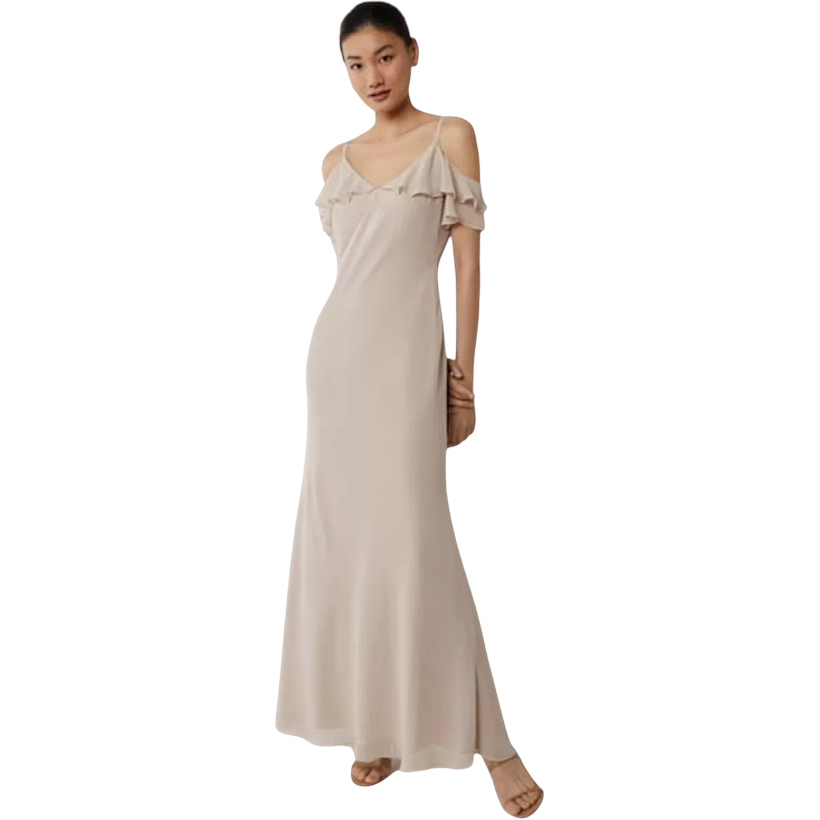 Coast Cream Chiffon Cold Shoulder Maxi Dress UK 12