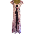 Jacques Vert Pink Floral Silk Devore Maxi Dress UK 14