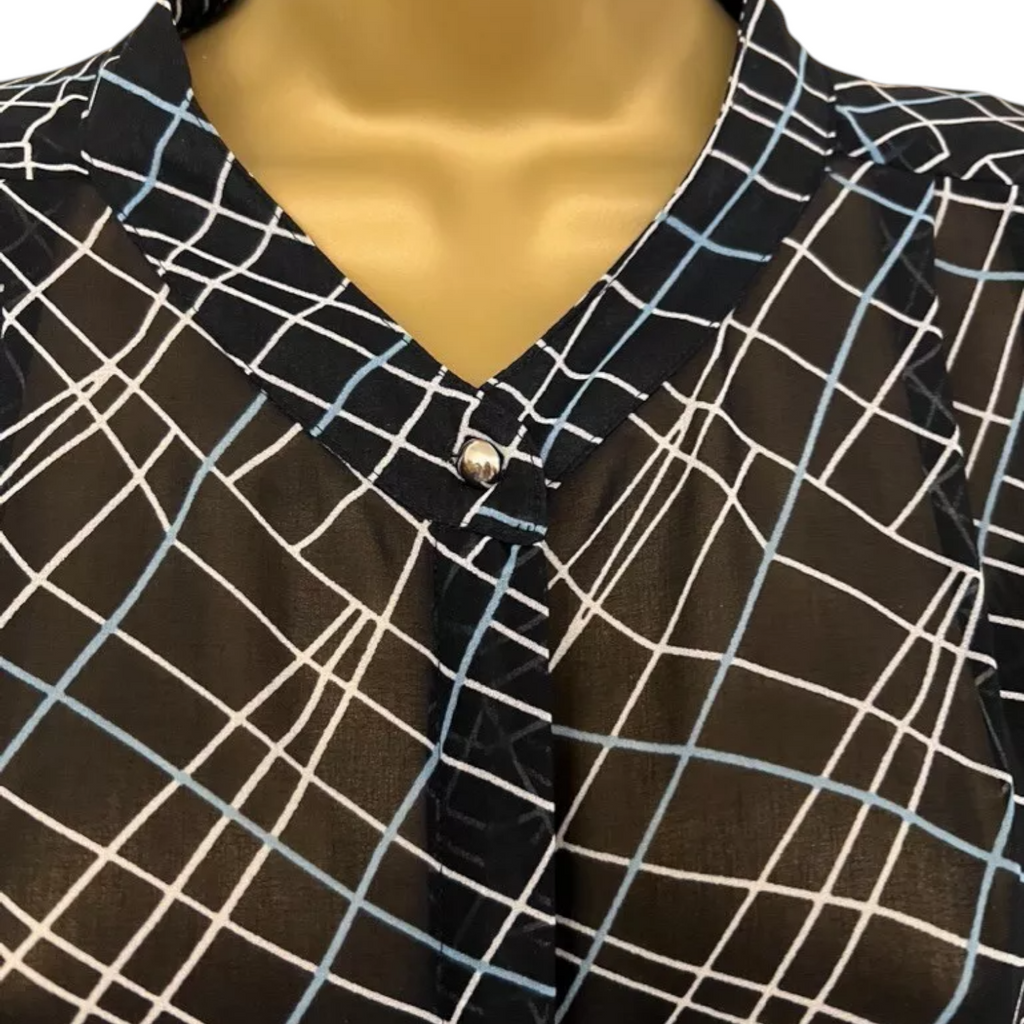 Laura Ashley Navy Blue Ivory Chiffon Blouse UK 14