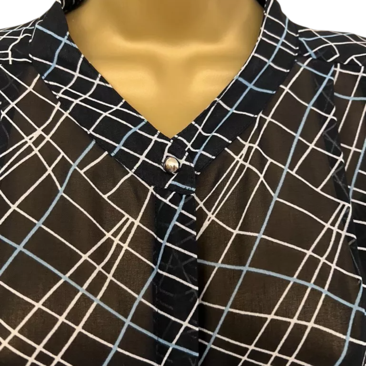 Laura Ashley Navy Blue Ivory Chiffon Blouse UK 14