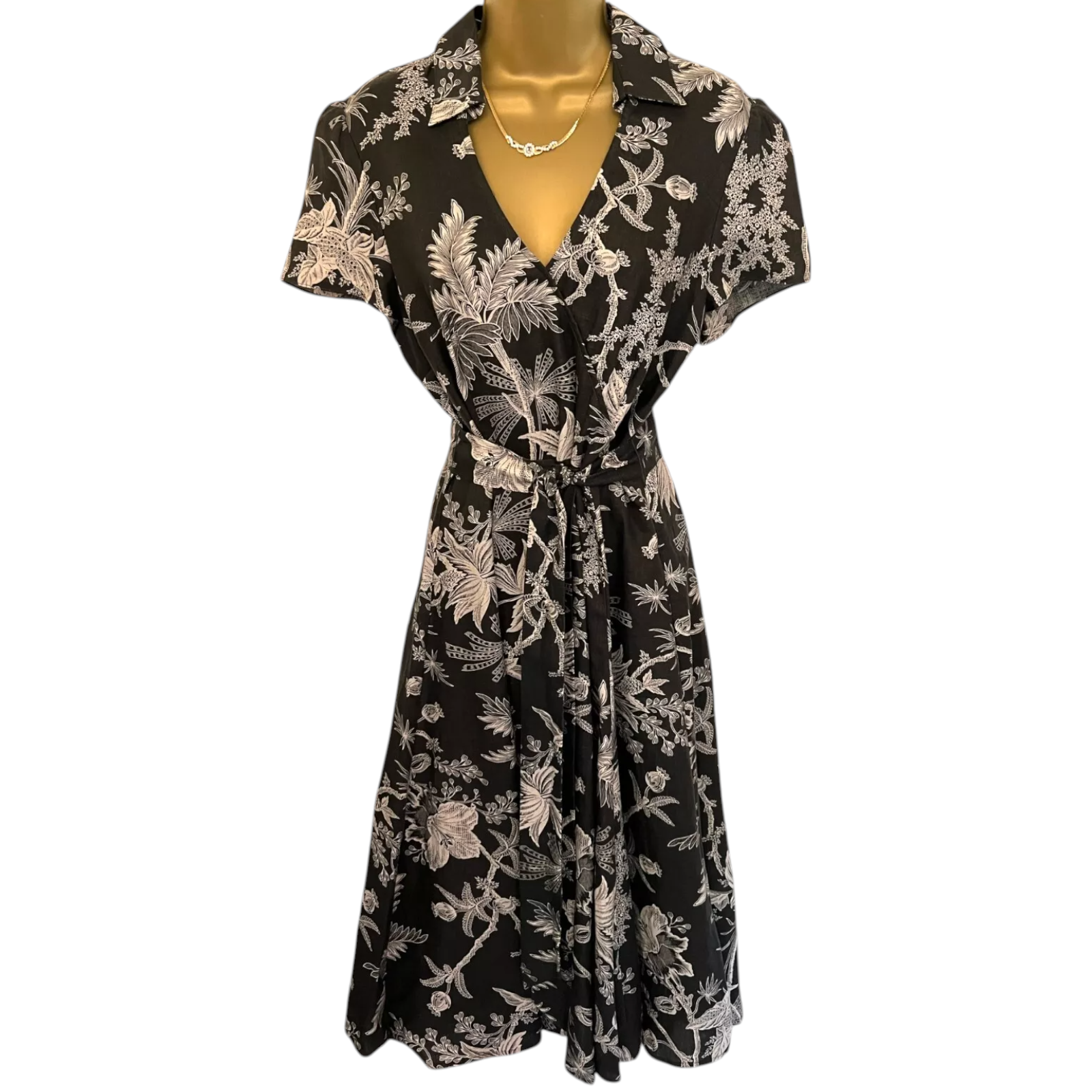 East Grey Floral Linen Belted Dress UK 12