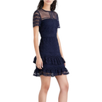 Whistles Navy Lace Short Sleeve Ruffle Dress UK 12