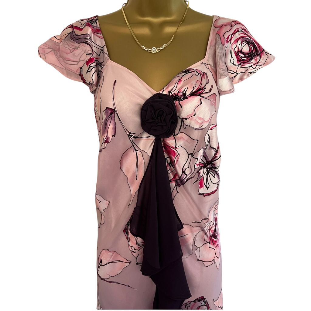 Jacques Vert Pink Floral Silk Devore Maxi Dress UK 14