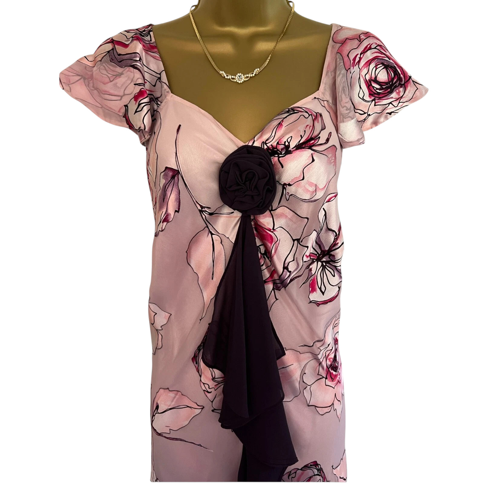 Jacques Vert Pink Floral Silk Devore Maxi Dress UK 14