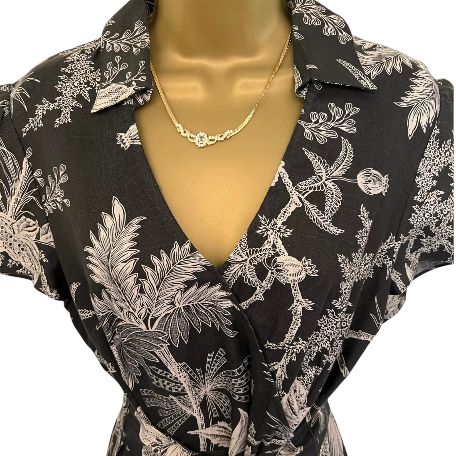 East Grey Floral Linen Belted Dress UK 12