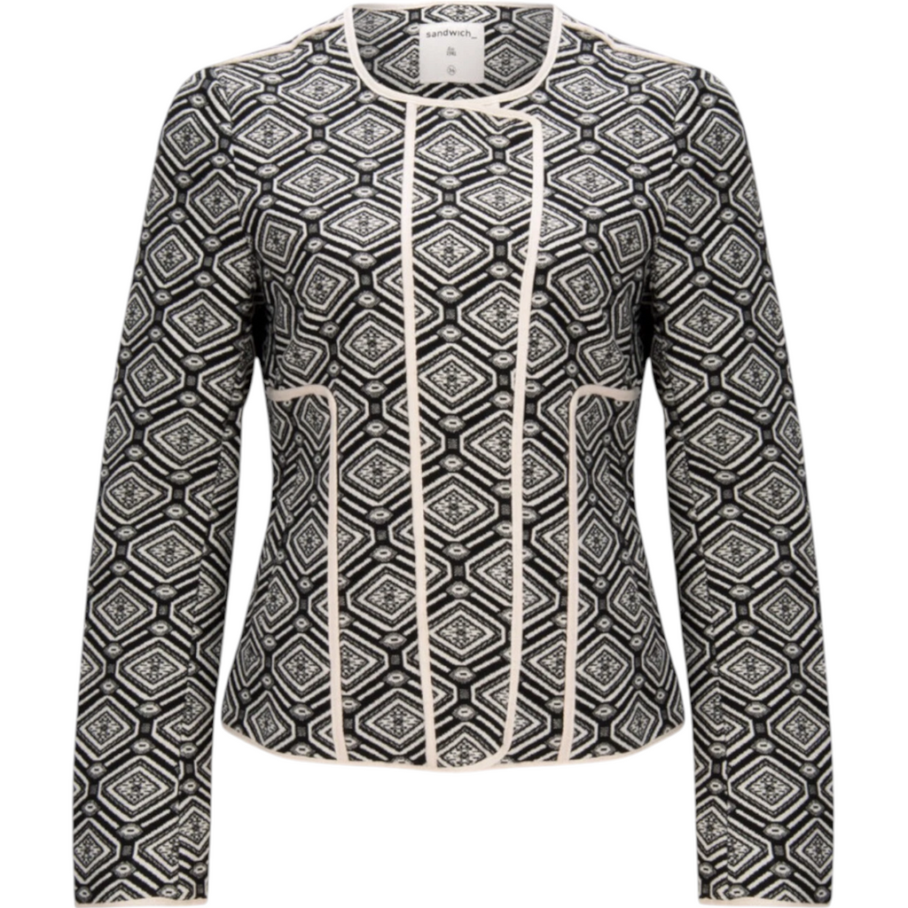 Sandwich Clothing Black & Cream Jacquard Collarless Jacket UK 12