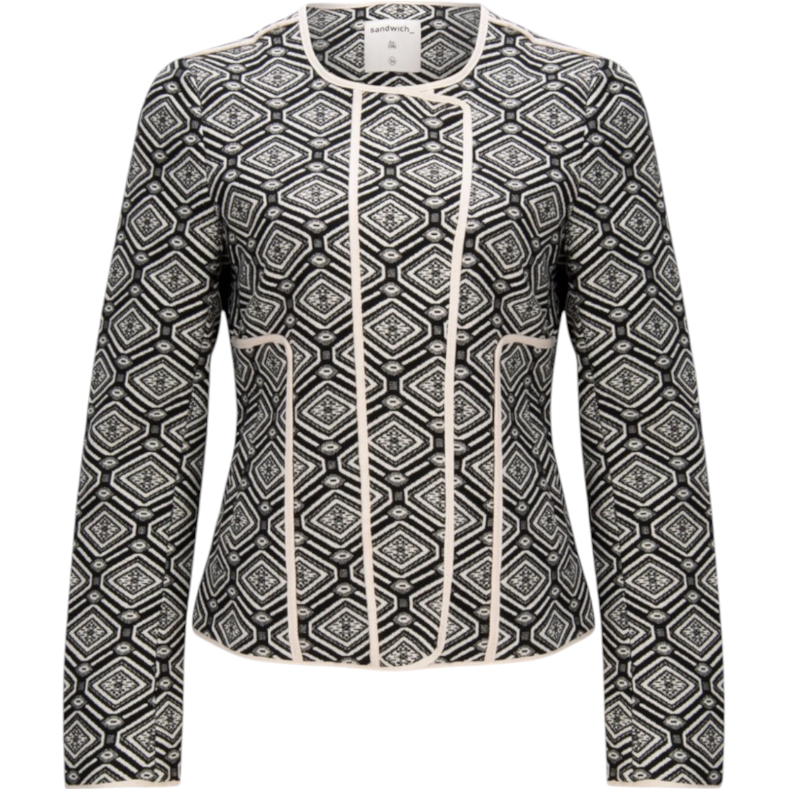 Sandwich Clothing Black & Cream Jacquard Collarless Jacket UK 12
