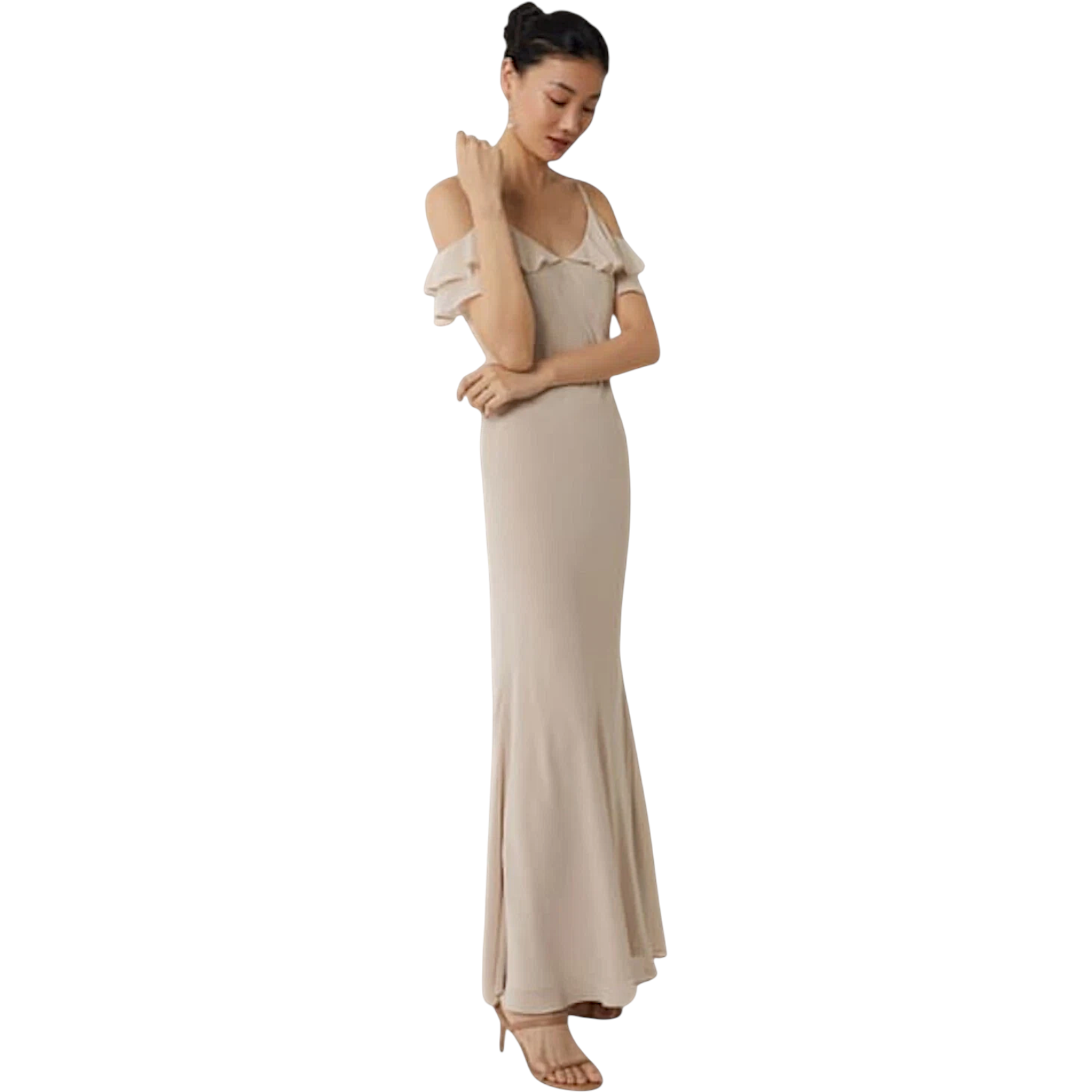 Coast Cream Chiffon Cold Shoulder Maxi Dress UK 12
