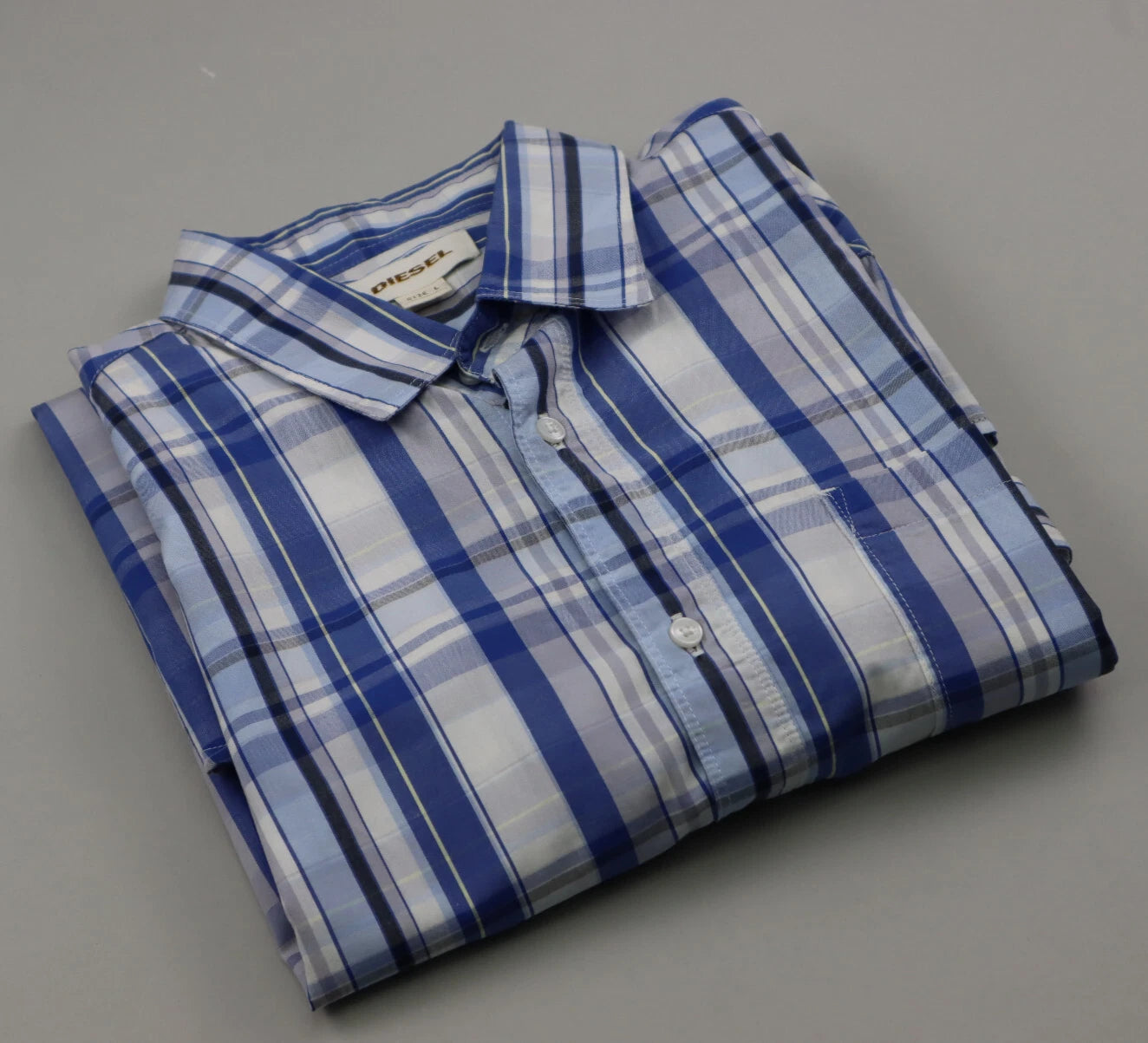 Diesel Men's Blue Check Plaid Shirt Size L