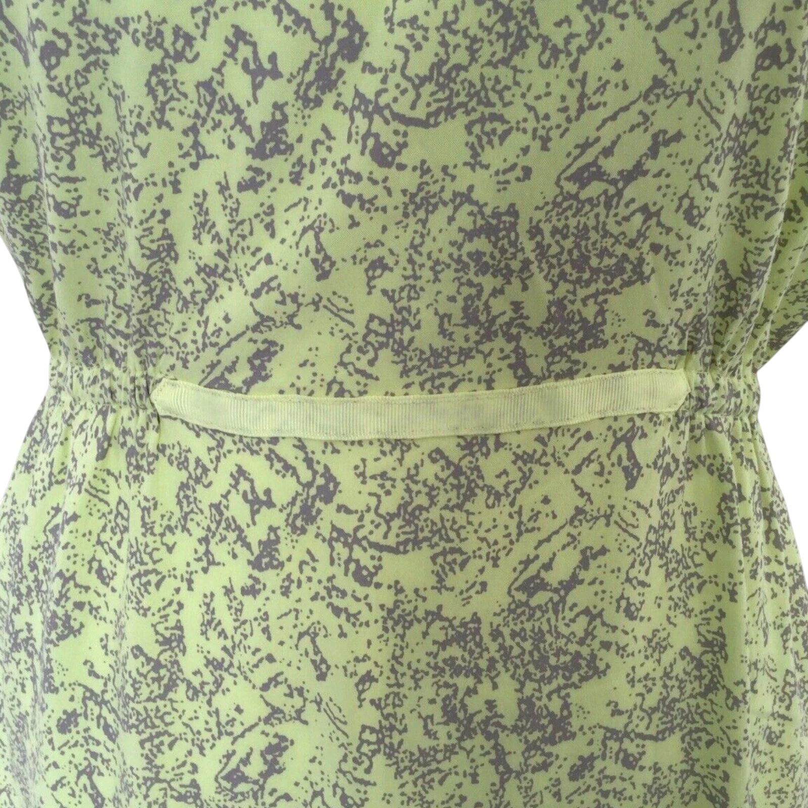 Numph Lime Yellow Grey Cotton Sleeveless Summer Shift Dress UK 12