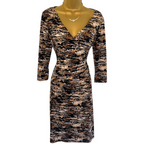 Evan Picone Black & Brown Faux Wrap Dress UK 10