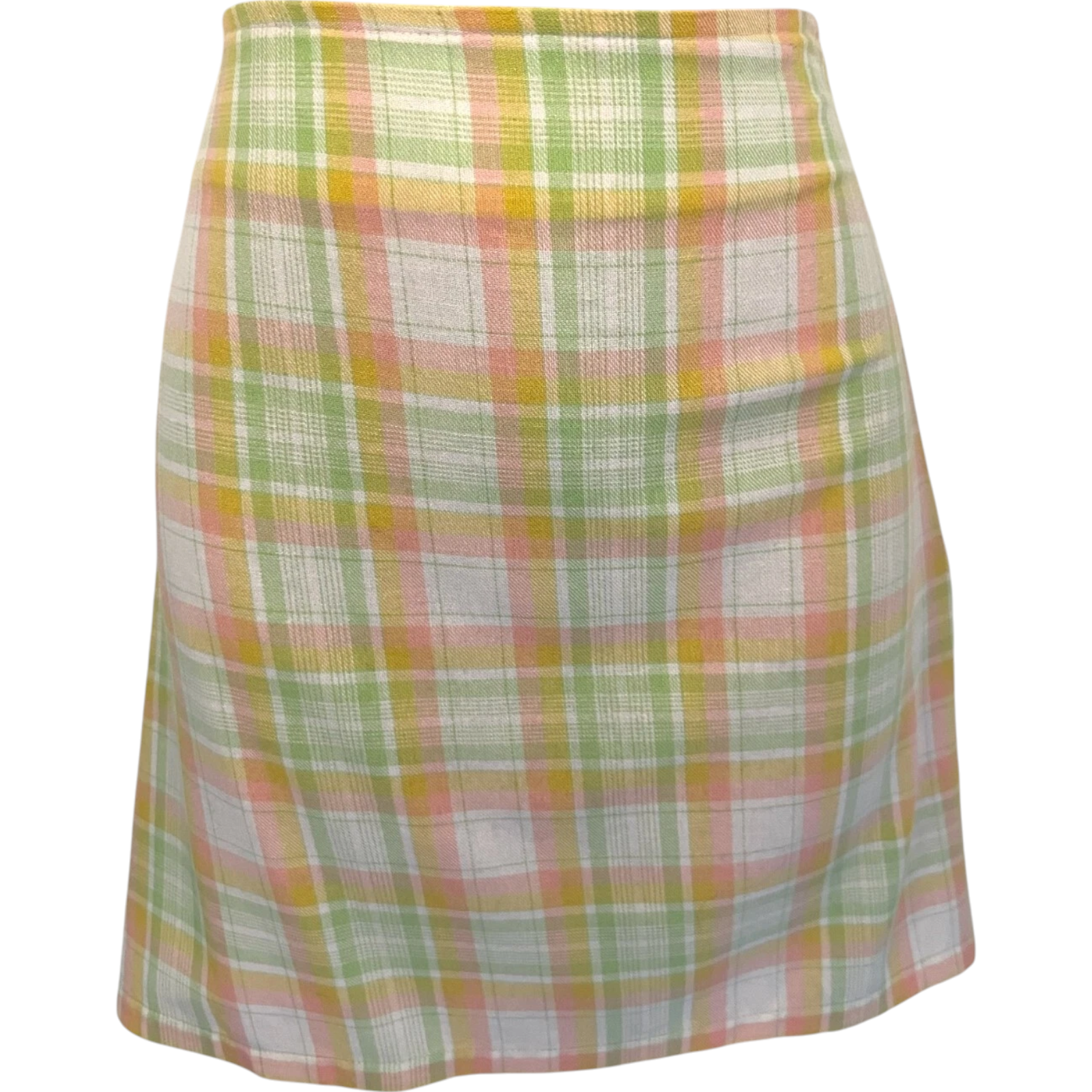 Milk It Green, Pink & Yellow Cotton Check Skirt UK 12