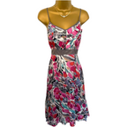 Monsoon Grey Pink Silky Strappy Dress UK 12