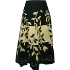 RED Black Beige Leaf Print Sequin Linen Skirt UK 12