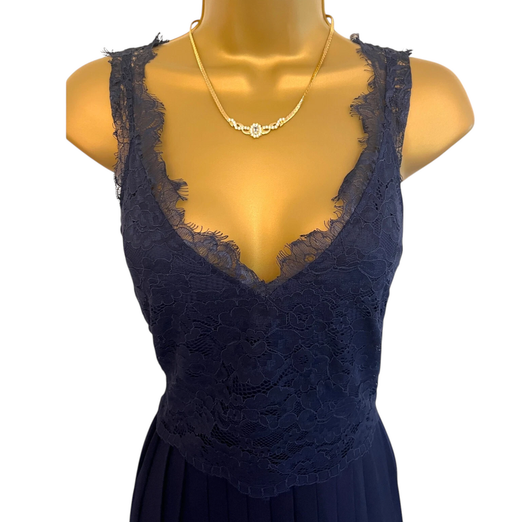Little Mistress Navy Lace V Neck Pleated Dress UK 8