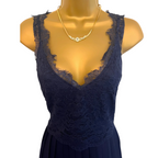 Little Mistress Navy Lace V Neck Pleated Dress UK 8
