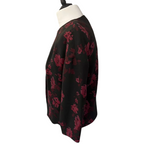 M&S Collection Black & Burgundy Jacquard Short Collarless Jacket UK 8
