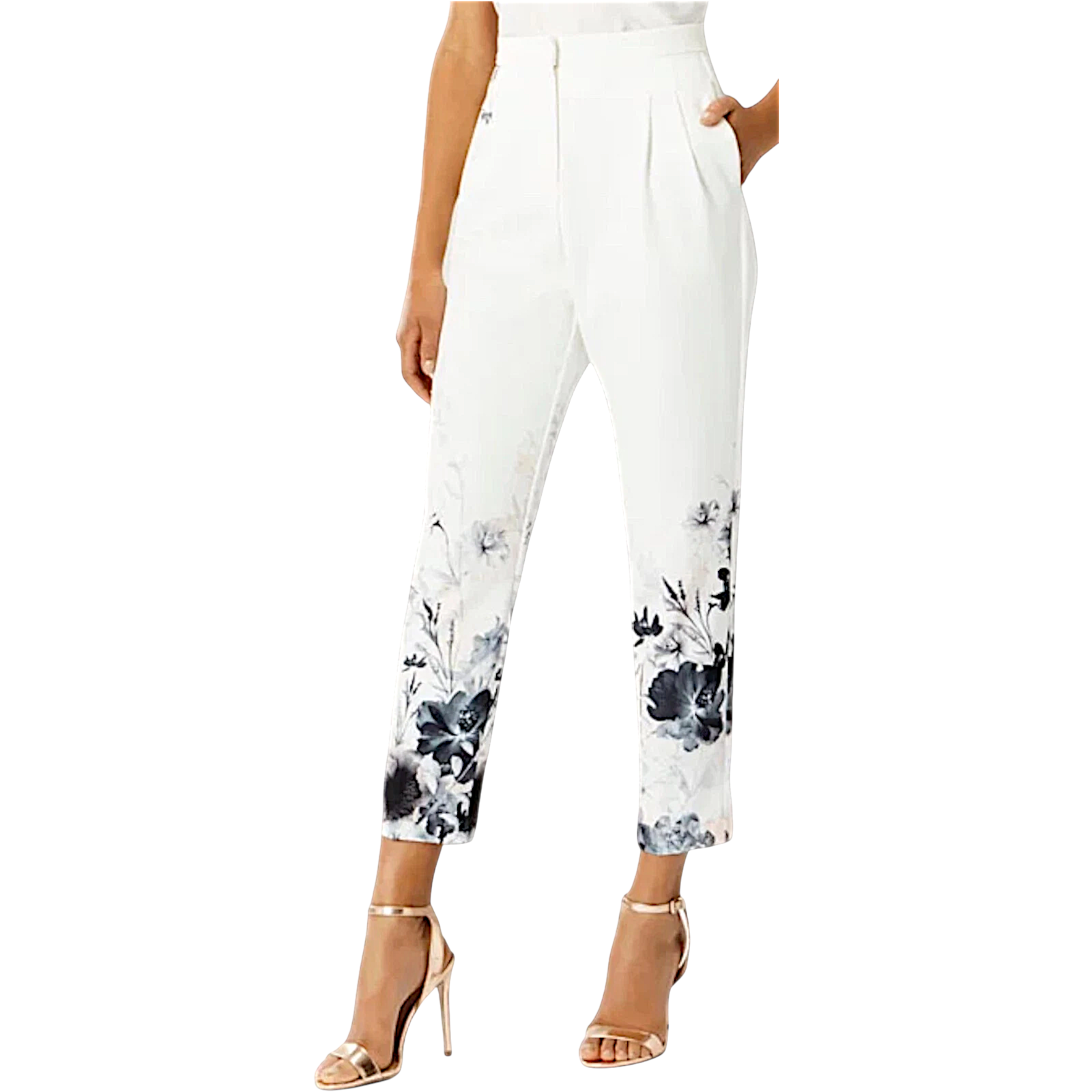 Coast Cherries White Summer Tapered Cropped Trousers UK 12