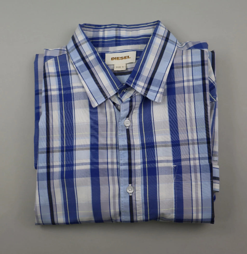 Diesel Men's Blue Check Plaid Shirt Size L