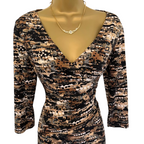 Evan Picone Black & Brown Faux Wrap Dress UK 10