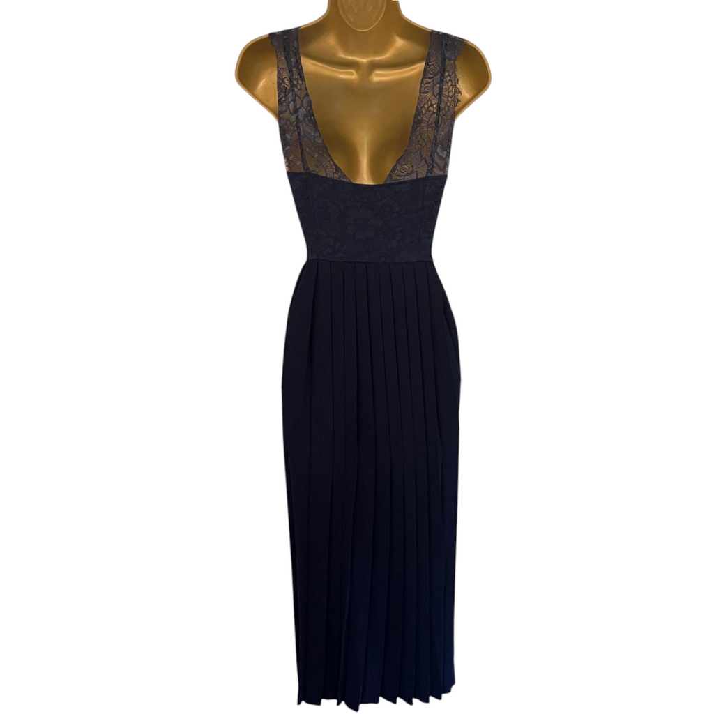 Little Mistress Navy Lace V Neck Pleated Dress UK 8