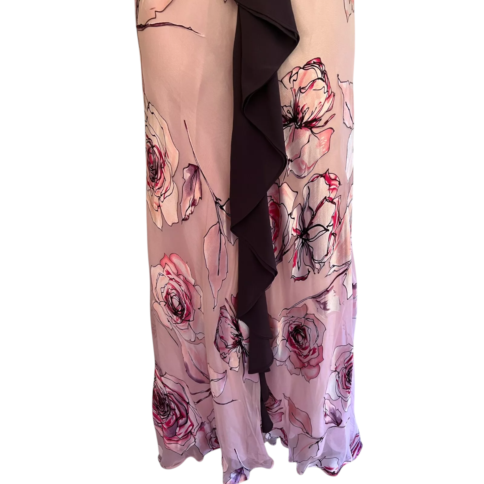 Jacques Vert Pink Floral Silk Devore Maxi Dress UK 14