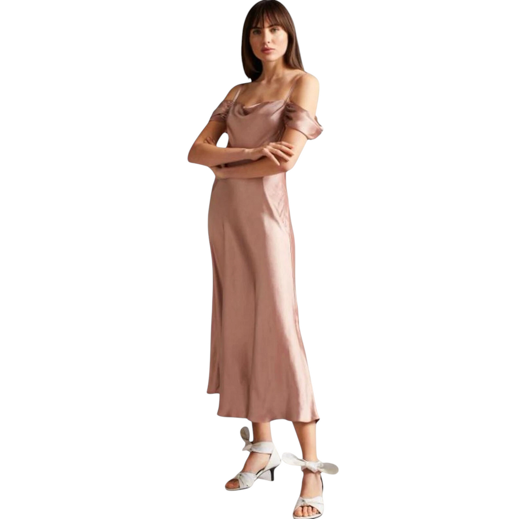 Ted Baker Dusky Pink Cold Shoulder Dress UK 14