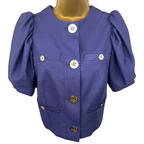 Mulberry Purple Short Puff Sleeve Cropped Waffle Jacket UK 8