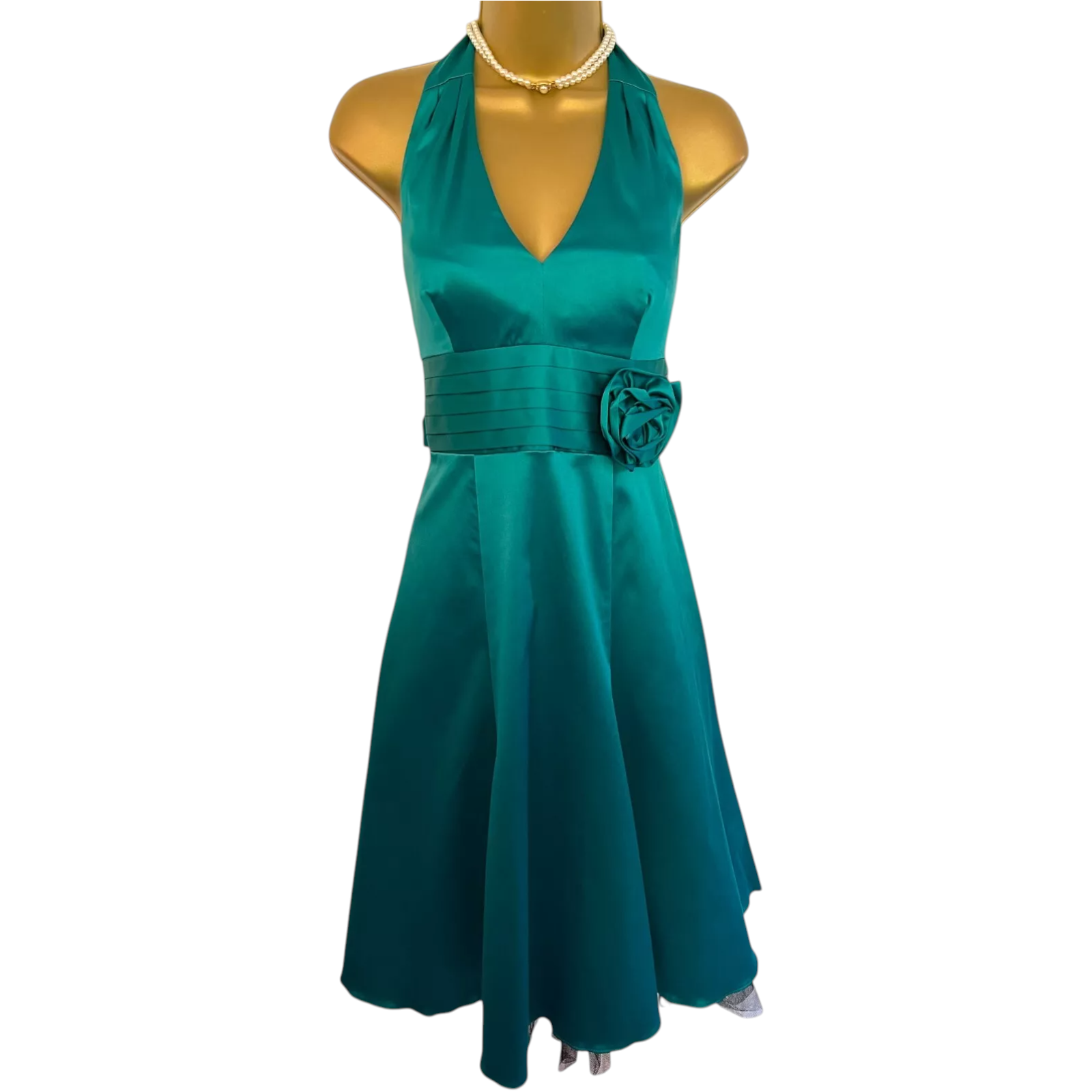 Red Herring Jade Green Satin Halter Neck Dress UK 10