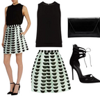 Coast Lina Mint Green, Black, White Organza Skirt UK 10