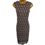 Maia Black White Geometric Cutwork Dress  UK 8