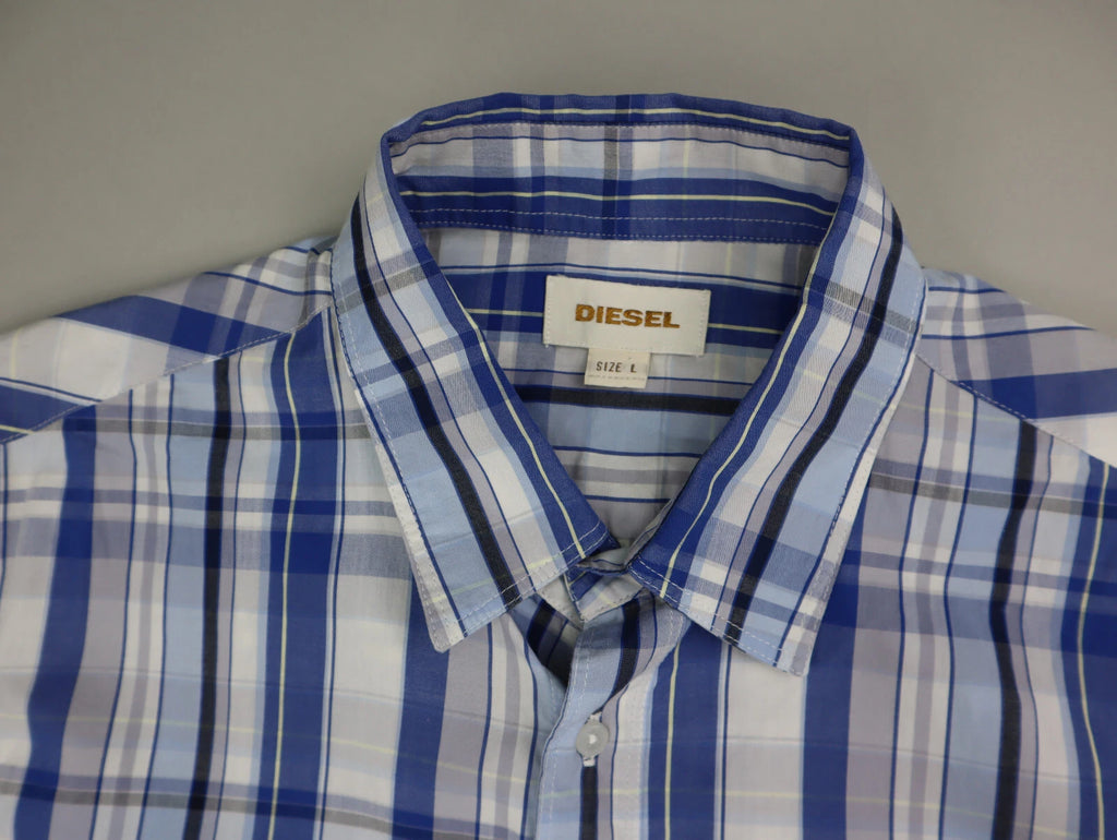 Diesel Men's Blue Check Plaid Shirt Size L