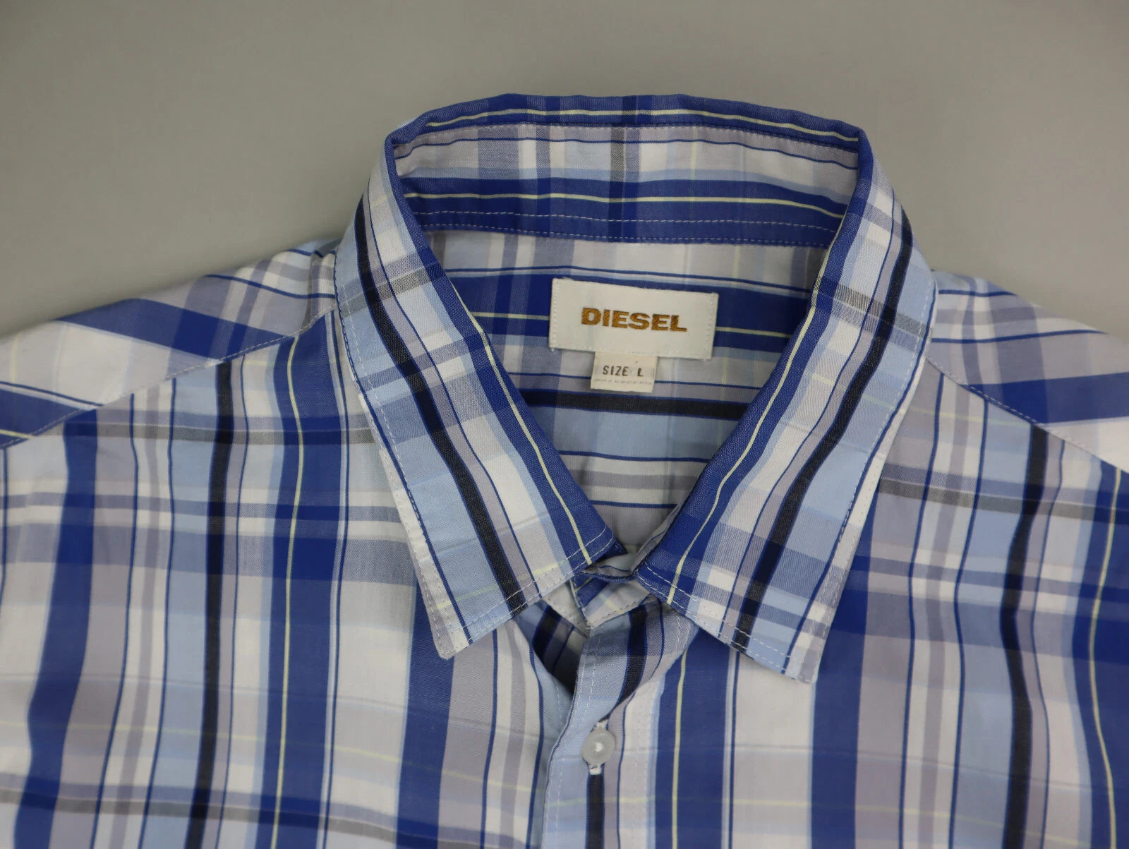 Diesel Men's Blue Check Plaid Shirt Size L