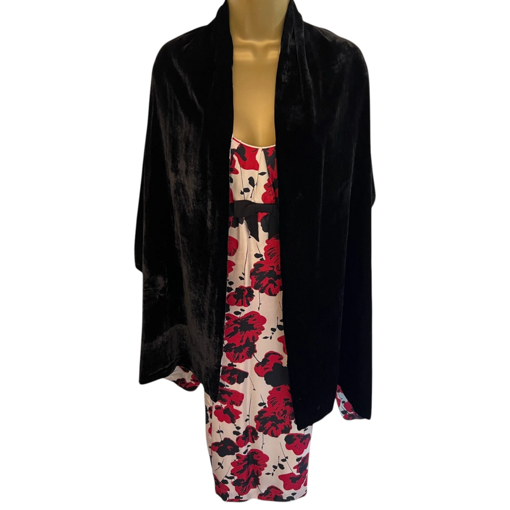 L.K. Bennett Silk Floral Dress, Reversible Velvet Wrap UK 16