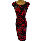 Precis Red Black Floral Sleeveless Silky Dress UK 10
