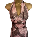 Coast Dusky Pink & Brown Floral Silk Halter Neck Dress UK 10