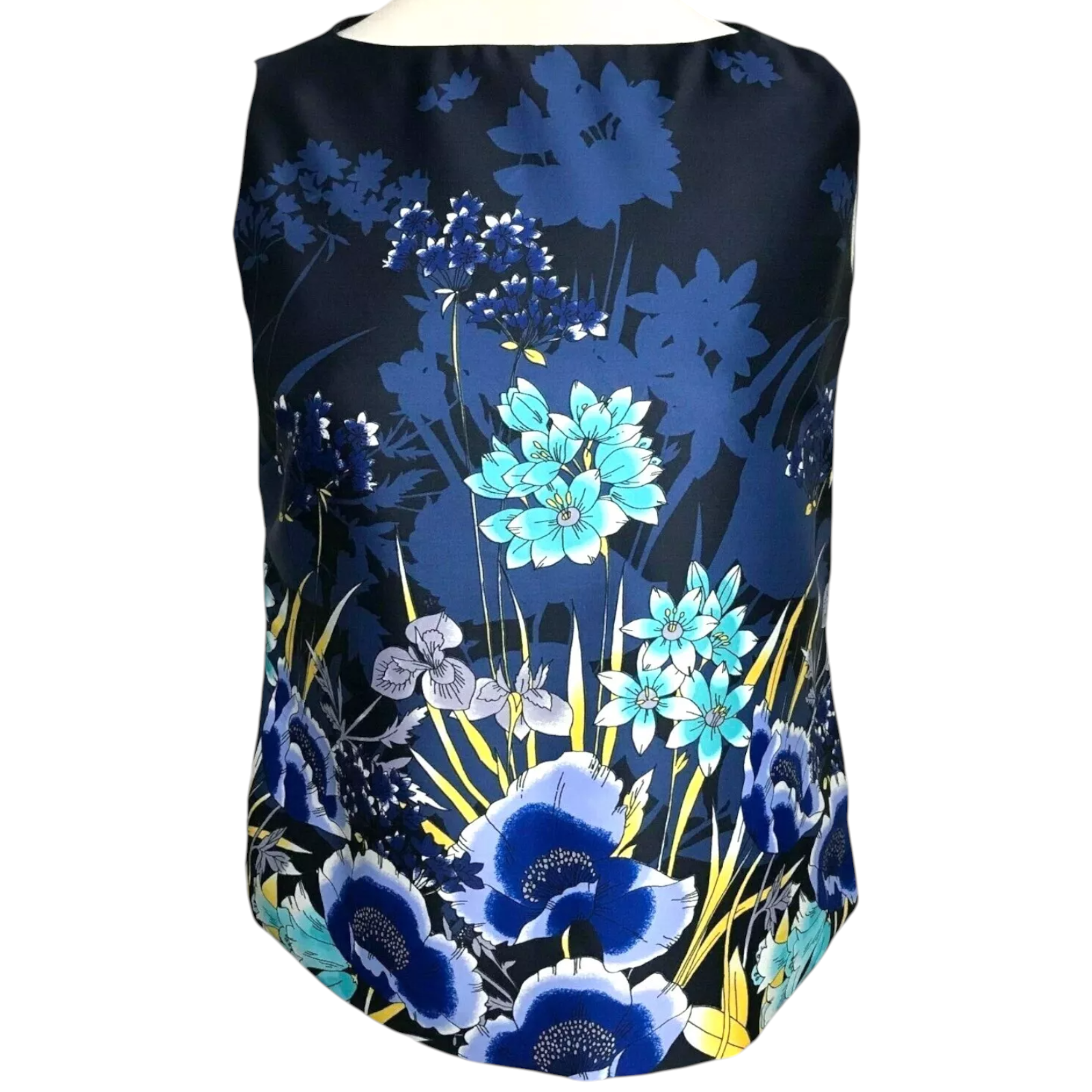Untold Navy Blue Floral Sleeveless Silky Top UK 12