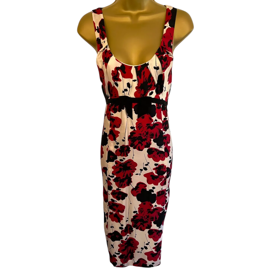 L.K. Bennett Silk Floral Dress, Reversible Velvet Wrap UK 16