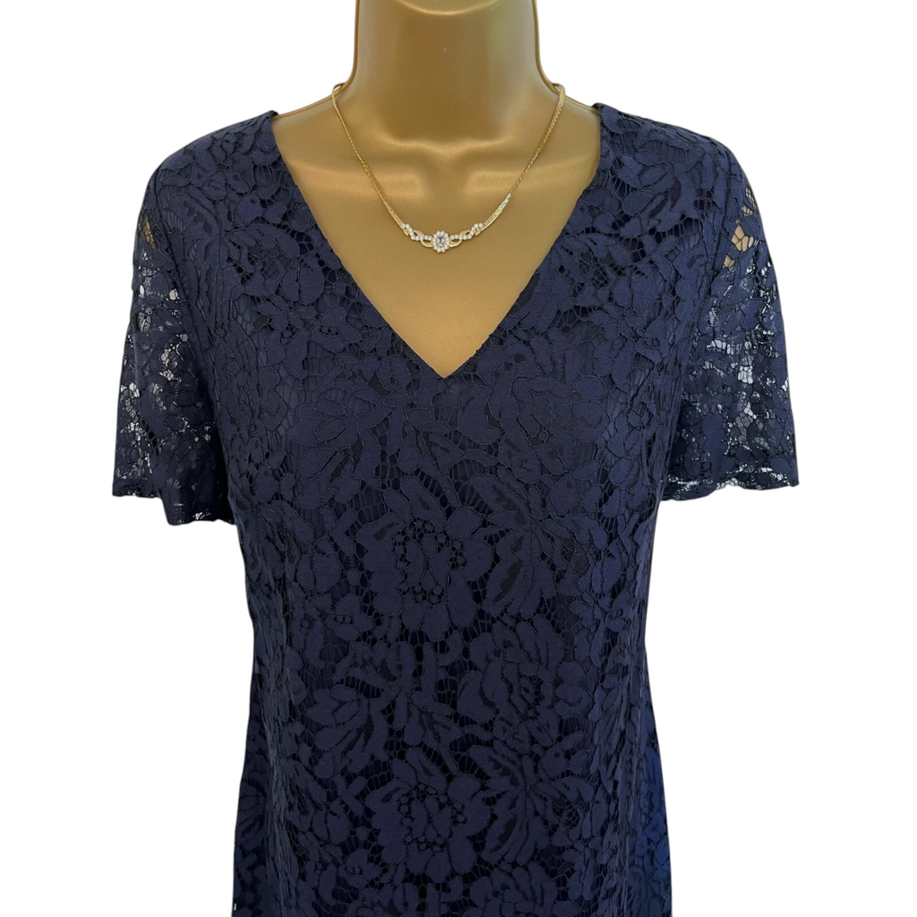Dorothy Perkins Navy Lace Short Sleeve Dress UK 12