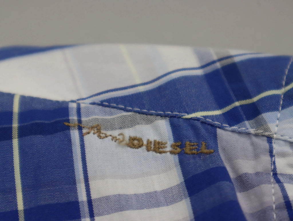 Diesel Men's Blue Check Plaid Shirt Size L