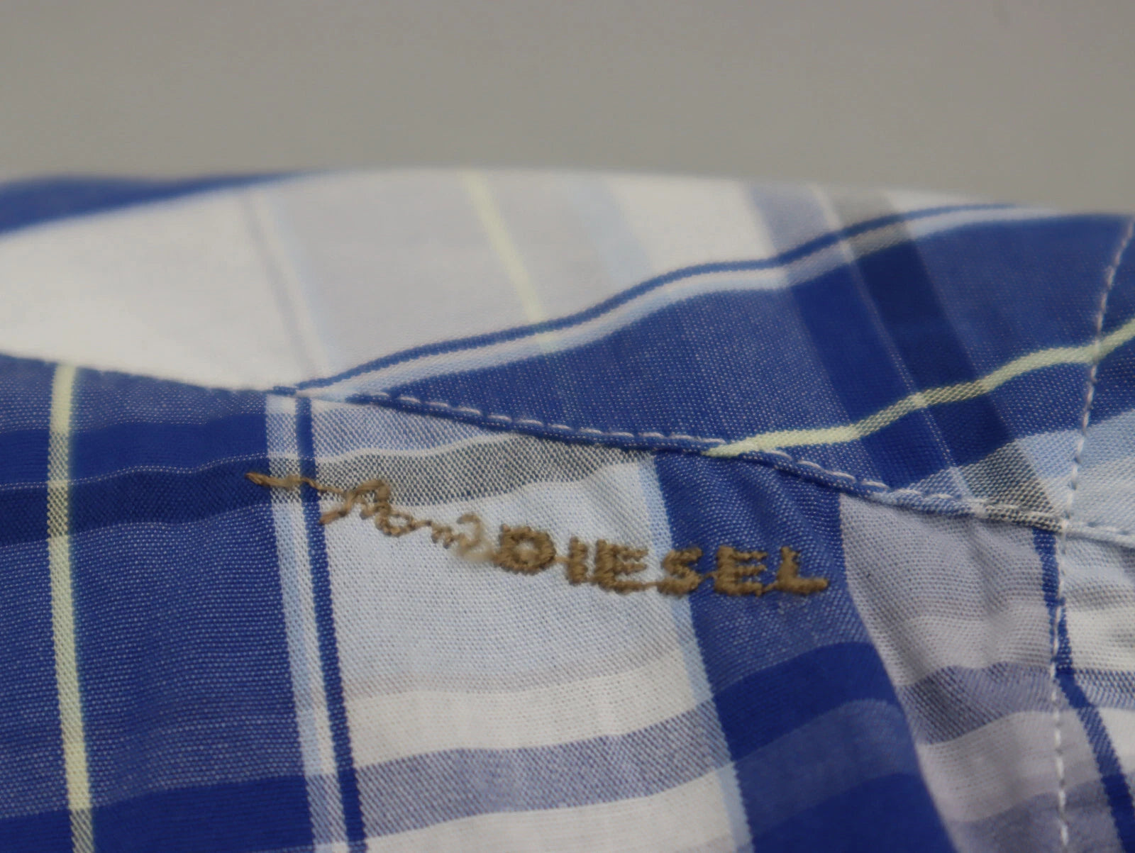 Diesel Men's Blue Check Plaid Shirt Size L