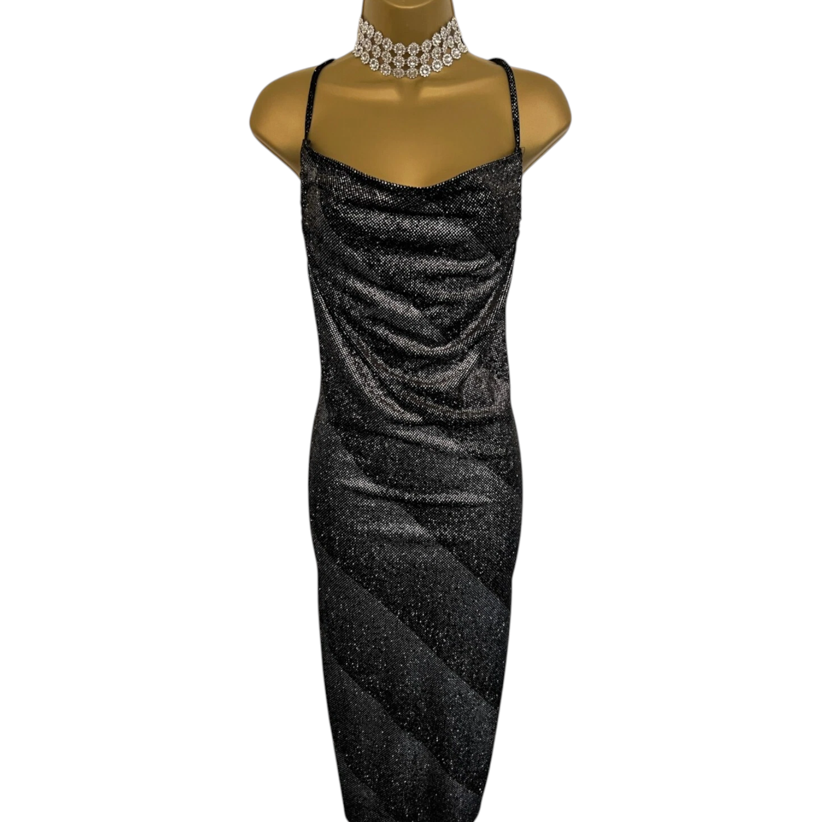 Miss Selfridge Black Silver Cowl Neck Dress UK 10