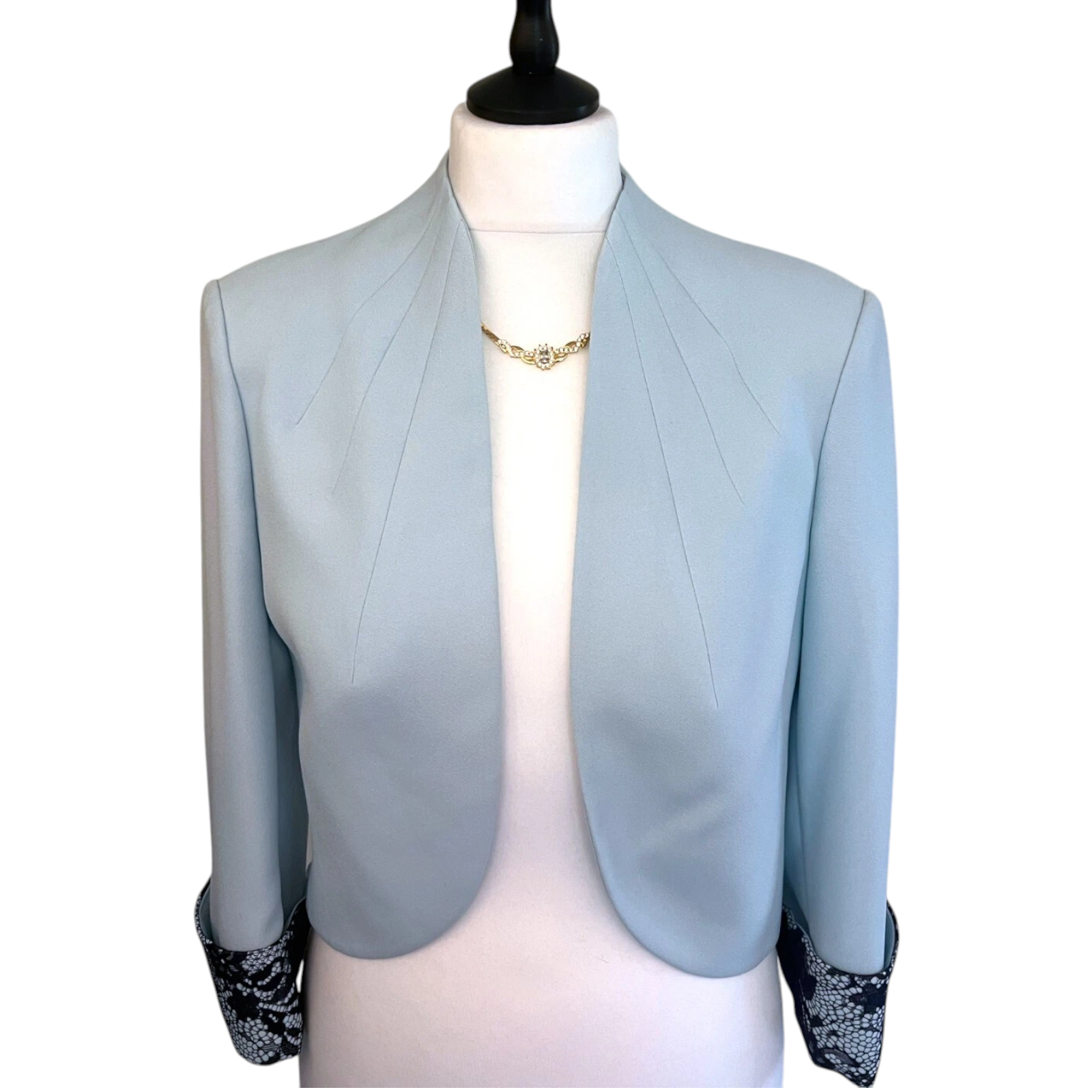 Condici Sky Blue Crepe Navy Bolero Jacket UK 14/16