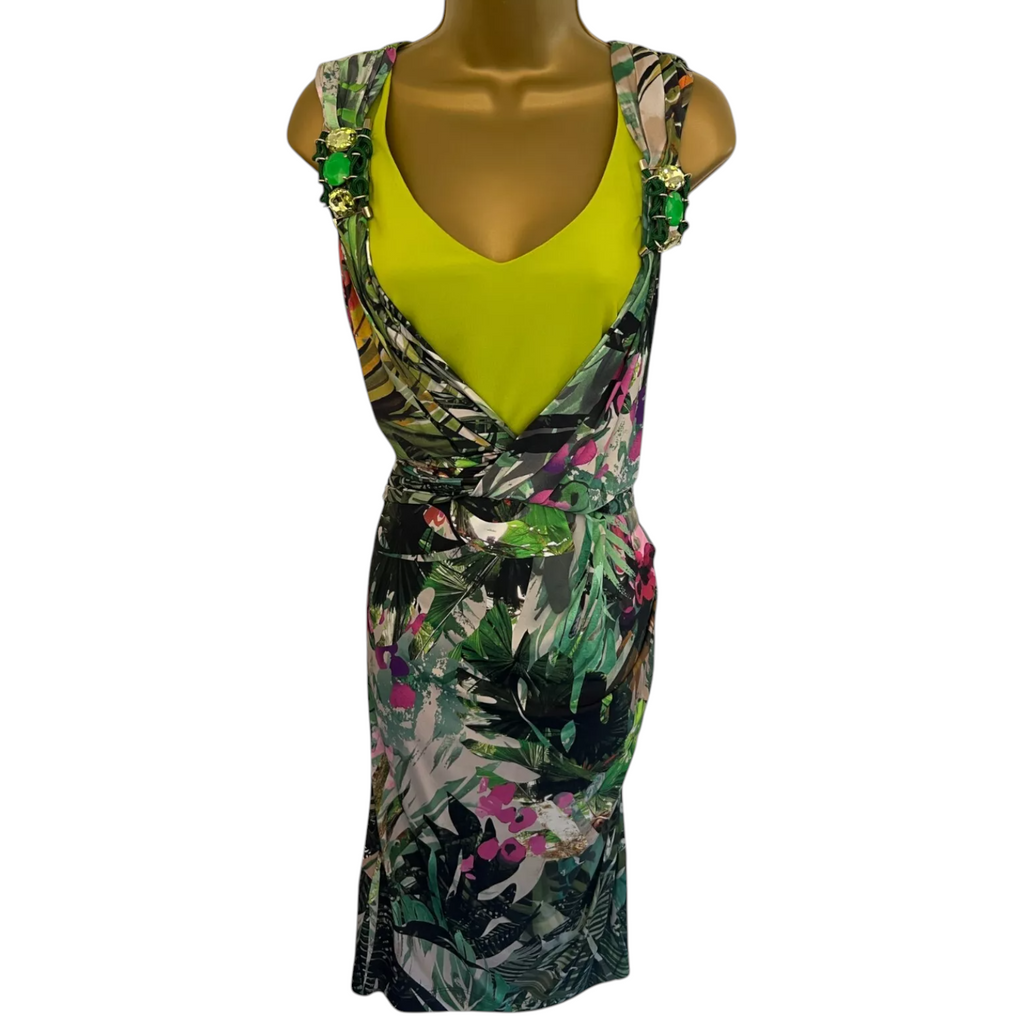 Maria Grazia Severi Green Jewelled Drape Dress UK 12