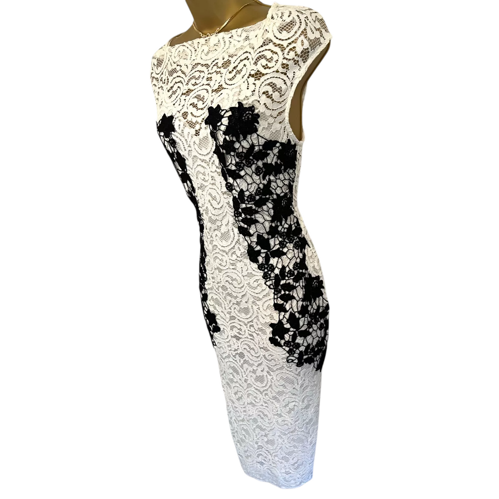 Zara Black Ivory Lace Crochet Dress UK 10