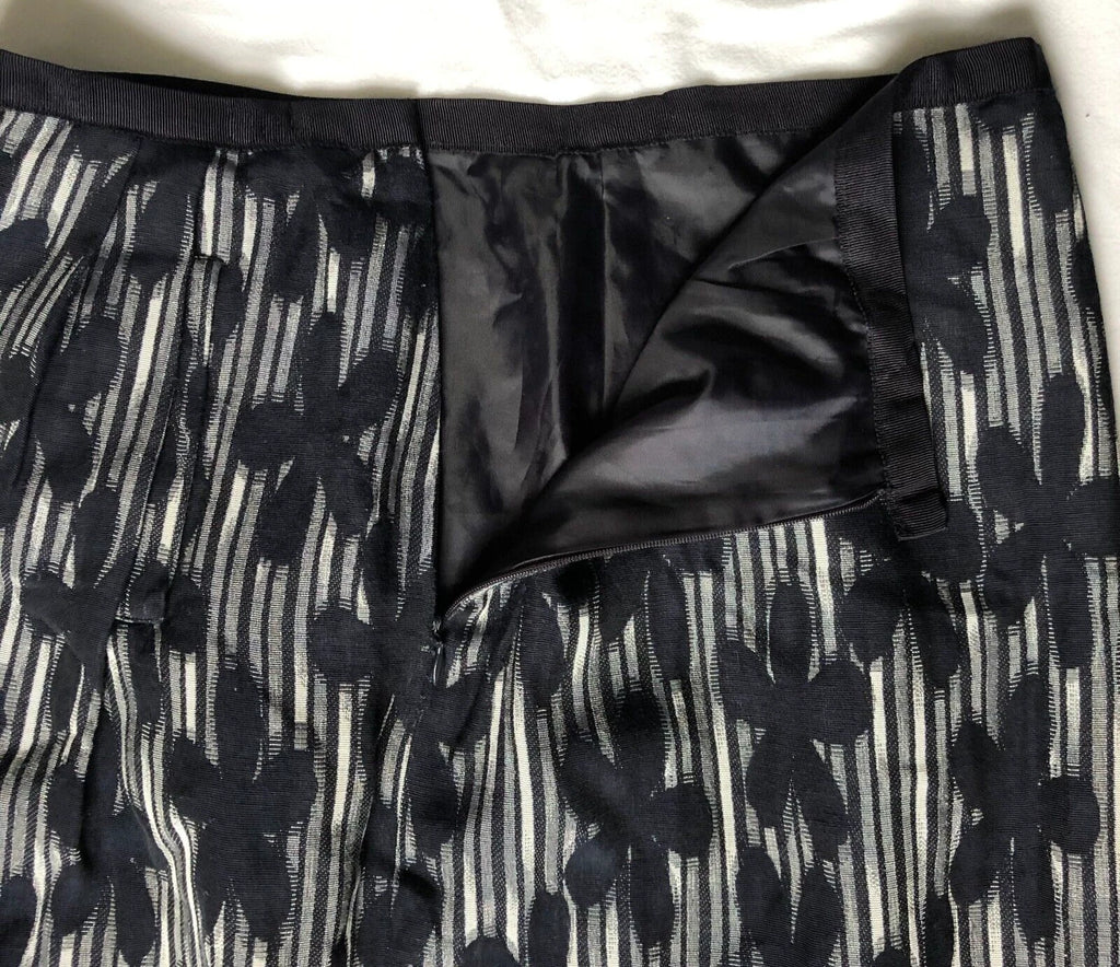 Kew Navy Floral Cotton Mix Pencil Skirt UK 12